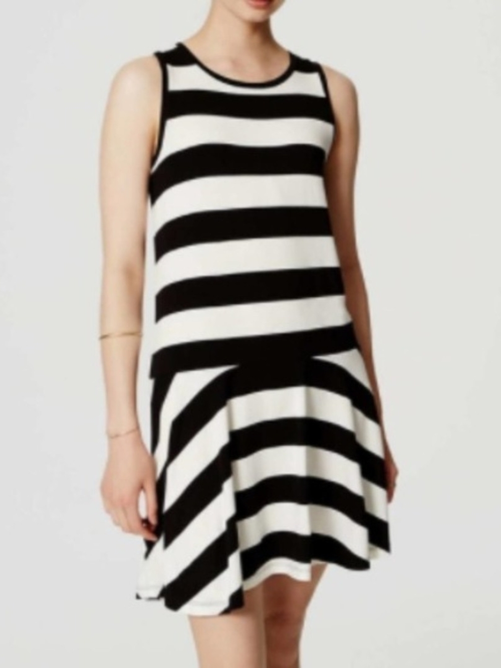 LOFT Black and White Striped Midi Dress - NWT